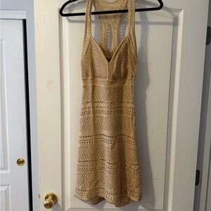 Chic Tan Crochet Dress